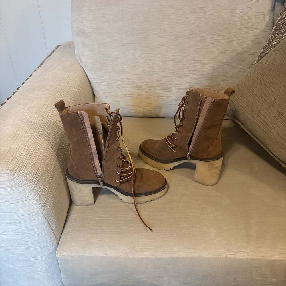 Free People Dylan Lace Up Boots Brown Suede